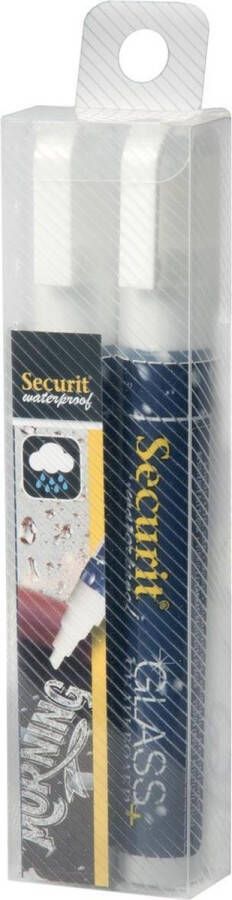 Securit 8x Waterproof krijtmarker medium wit blister met 2 stuks