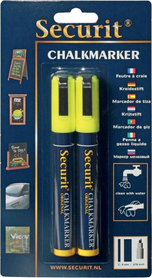 OfficeTown Securit Krijtmarker Medium Blister Met 2 Stuks Geel