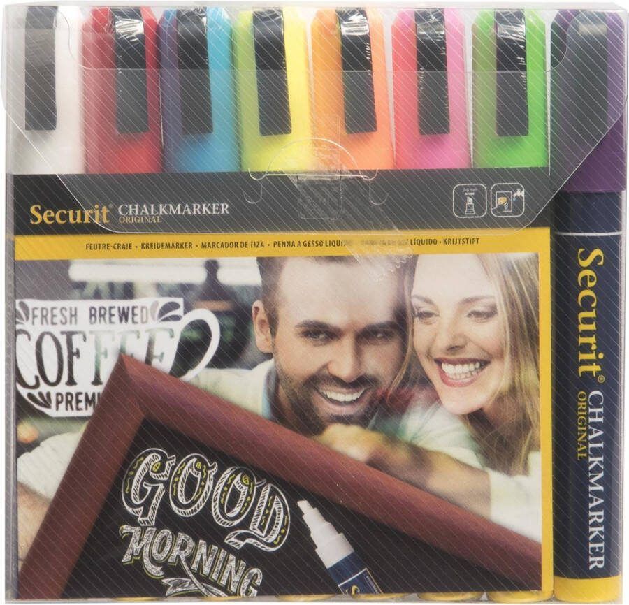 Securit krijtmarker medium etui van 8 stuks in geassorteerde kleuren 12 stuks