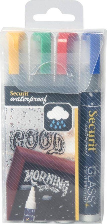 Securit Waterproof krijtmarker medium blister met 4 stuks in geassorteerde kleuren 12 stuks