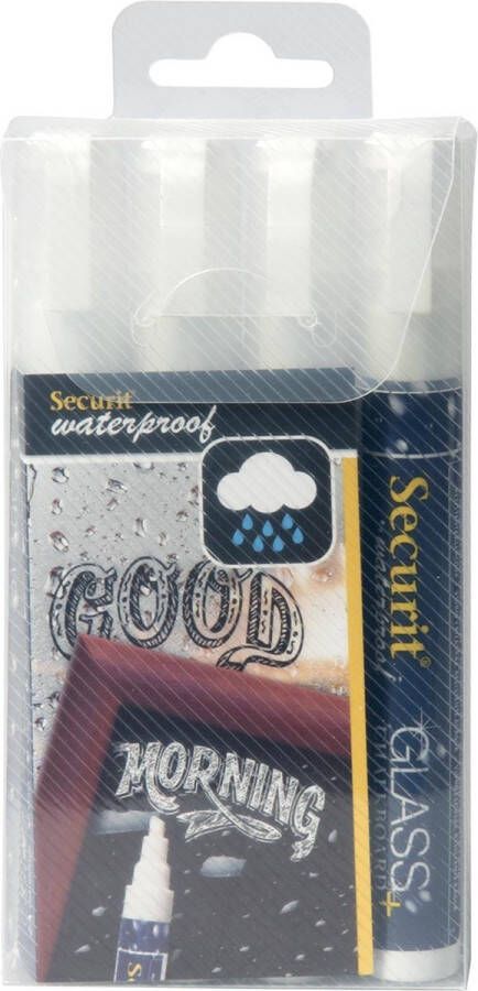 Securit Waterproof krijtmarker medium wit blister met 4 stuks 12 stuks