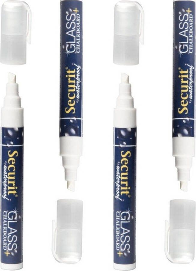 Securit Watervaste krijtstift voor glas en krijtbord set van 4x platte punt 2-6 mm