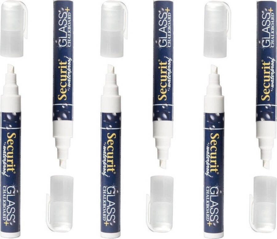 Securit Watervaste krijtstift voor glas en krijtbord set van 6x platte punt 2-6 mm