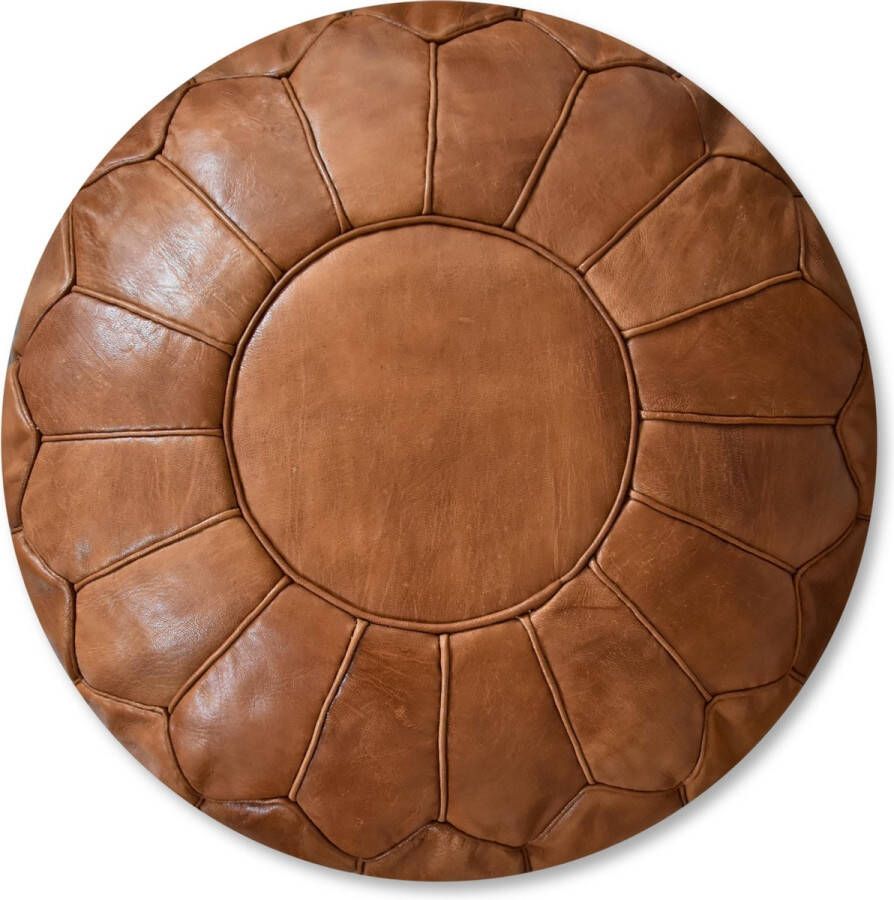 See The Good Leren Poef (XL) Caramel bruin Handgemaakt Ronde poef Ø60 x 35cm Gevuld geleverd Poufs&Pillows