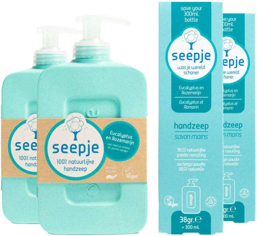 Seepje Handzeep Eucalyptus & Rozemarijn 2 x 300 ml & Navulling 2 x 38 gr Pakket