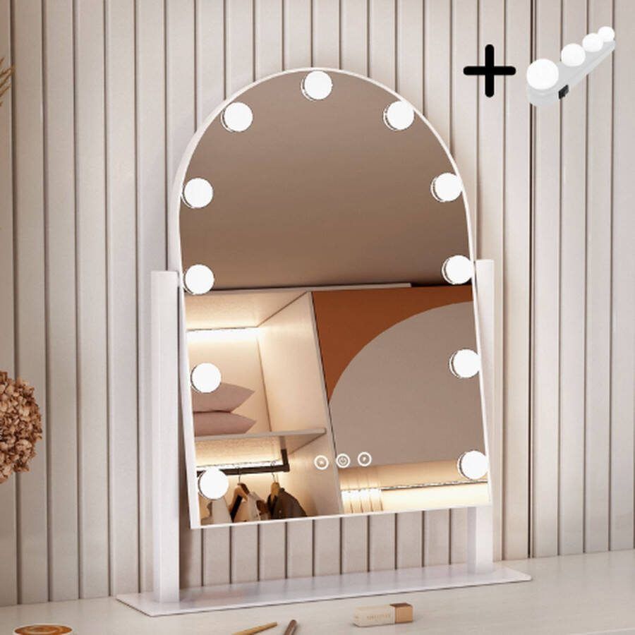 Sefaras Hollywood make-up Spiegel Boogvorm 12 LED-Lampen 3 Lichtkleuren Inclusief X5 Vergrootglas Dimbaar
