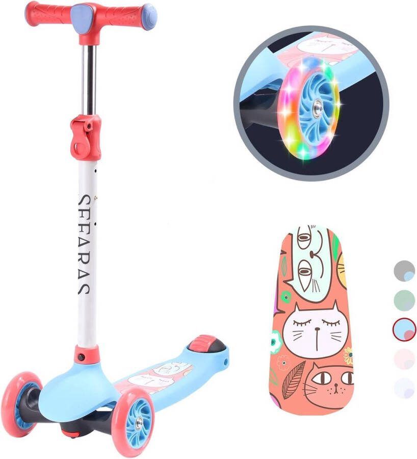 Sefaras Kinderstep Step met 3 Wielen Lichtgevende Wielen Voor kinderen boven de 3 jaar Step met LED wielen Wit Rood