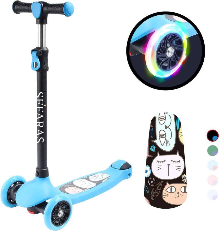 Sefaras Kinderstep Step met 3 Wielen Lichtgevende Wielen Voor kinderen boven de 3 jaar Step met LED wielen Blauw