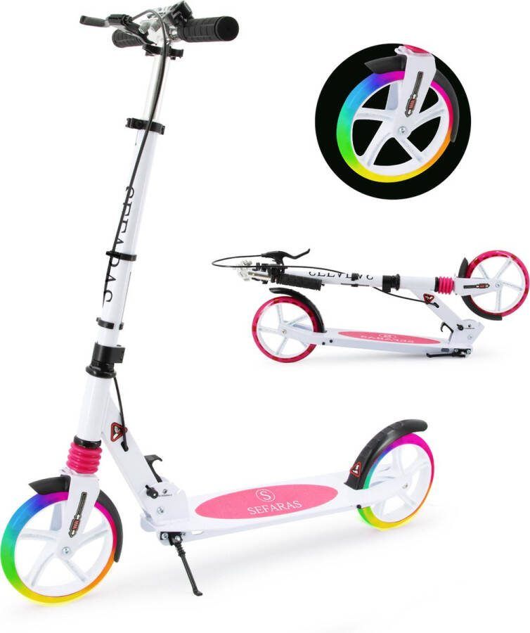 Sefaras Step voor Volwassenen Kinderstep met Rem Opvouwbaar Autoped Max 110KG Vering Met grote wielen Roze