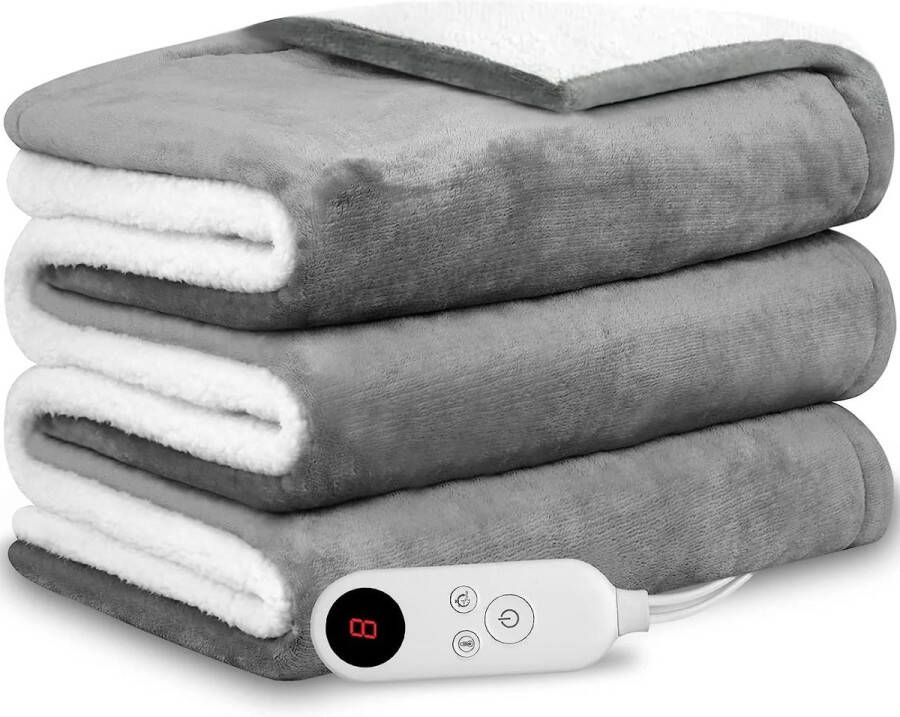 SefSay Elektrische omslagdeken Elektrische deken Warmtedeken 2 persoons 180x200cm Fleece Grijs
