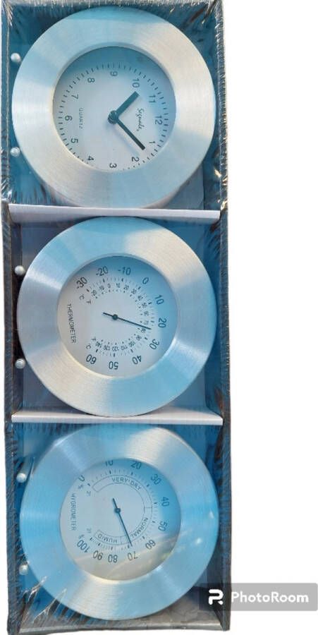 Segnale Clock therrmometer Hygrometer Weerstation RVS Set van 3