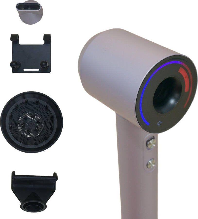 Seizoenstun LuxeBreeze Föhn ter Ionentechniek Intelligent Digitaal Scherm 2 Windsnelheden 120000 RPM 4 Temperatuurinstellingen 3 Magnetische Opzetstukken Muurbevestiging Giftbox Inbegrepen