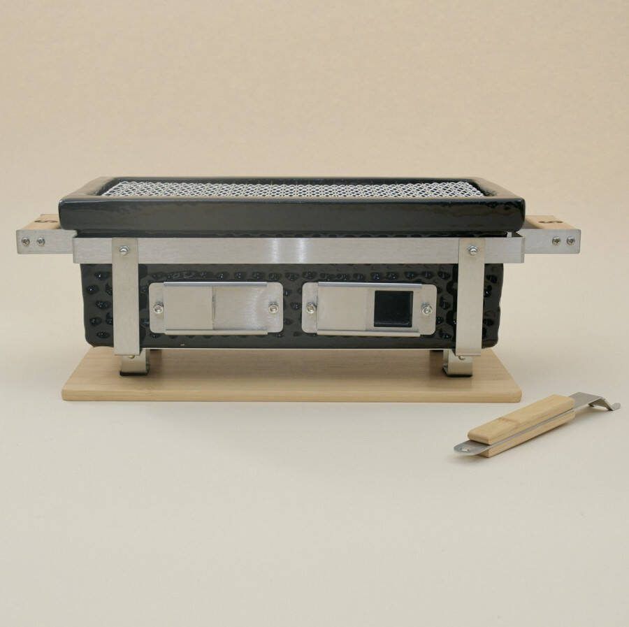 Seizoenstunter Samurai Grill Rechthoekige Shichirin BBQ Tafelgrill Hibachi Japanse BBQ Grill Keramische Yakitori Grill Geschikt voor Binchotan Houtskool 2 t m 6 Personen Grilloppervlakte 34 x 17 4 cm