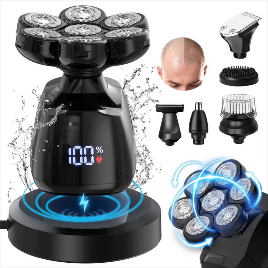 SEJOY Seastone Scheerapparaat Mannen 6-in-1 multifunctioneel hoofscheerapparaat van – Trimmer Tondeuse Nat & Droog Face and Head Shaver -Elektrische neus Trimmer – Hoofd Kaal Scheren Skull Shaver Draadloos Opladen Opzetstukken