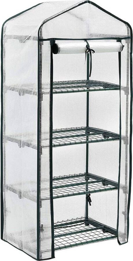 Sekey Mini-broeikas klein met 4 etages versterkte foliekas balkon ruimtebesparend kweken broeikas 69 x 49 x 158 cm wit en groen