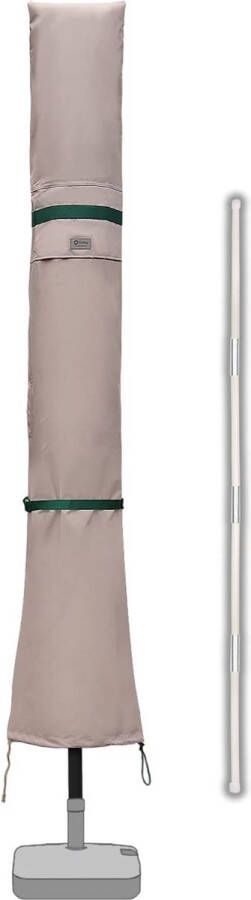 Sekey Parasol beschermhoes met staaf afdekhoezen voor Ø 350cm 200x300cm tuinscherm met ventilatieopeningen afdekking voor marktparasol balkonscherm 100% polyester waterdicht kaki