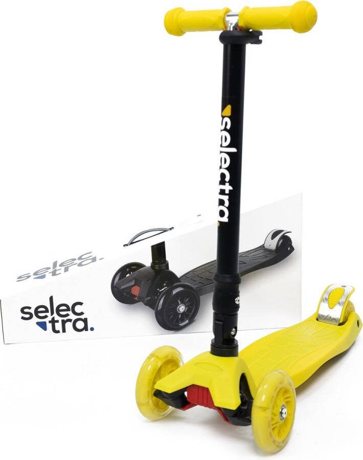 Selectra kinderstep met 4 lichtgevende wielen – Kick step voor kinderen van 3 t m 9 jaar – Led scooter met click and ride functie Geel