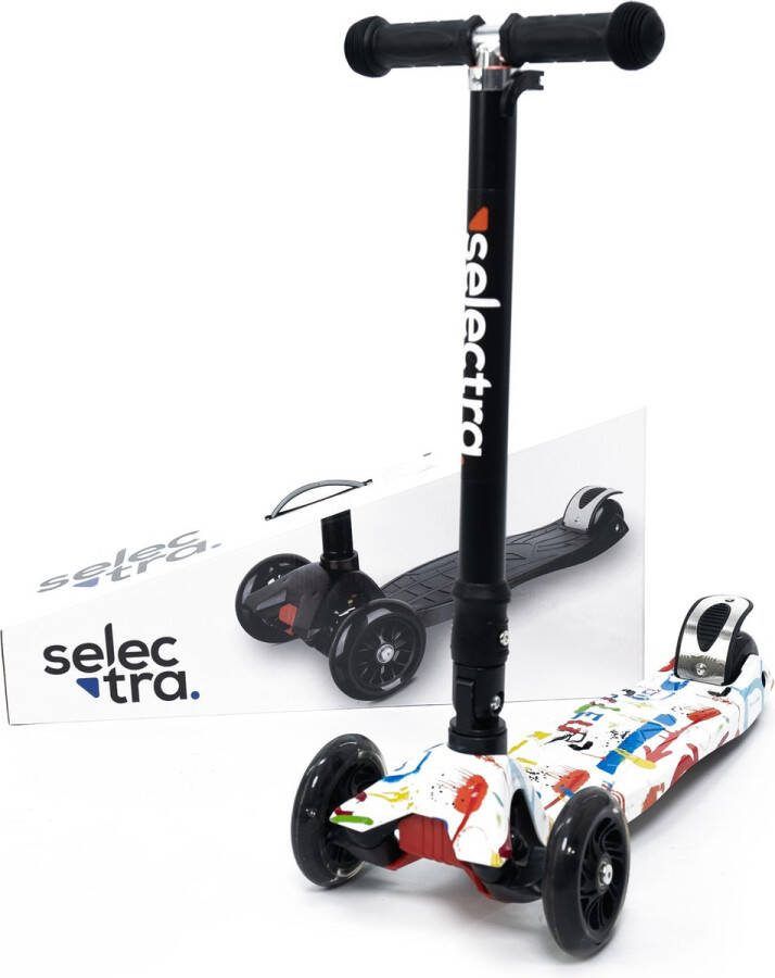 Selectra kinderstep met 4 lichtgevende wielen – Kick step voor kinderen van 3 t m 9 jaar – Led scooter met click and ride functie White down