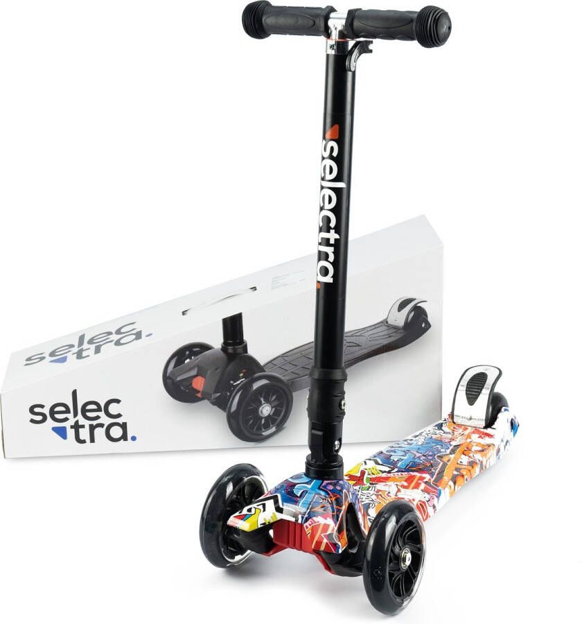Selectra kinderstep met 4 lichtgevende wielen – Kick step voor kinderen van 3 t m 9 jaar – Led scooter met click and ride functie Zwart