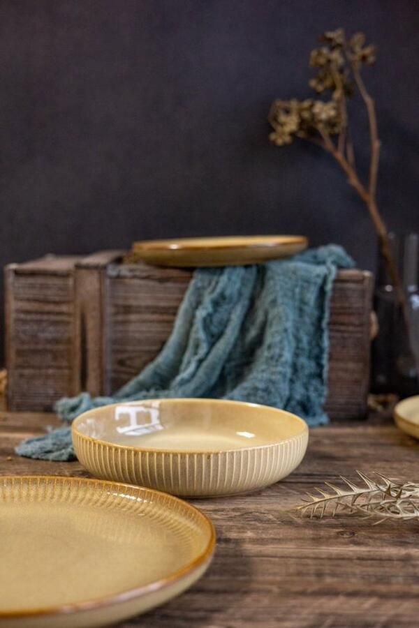 Selinex Stoneware Mosterd 8 delig Diepe borden