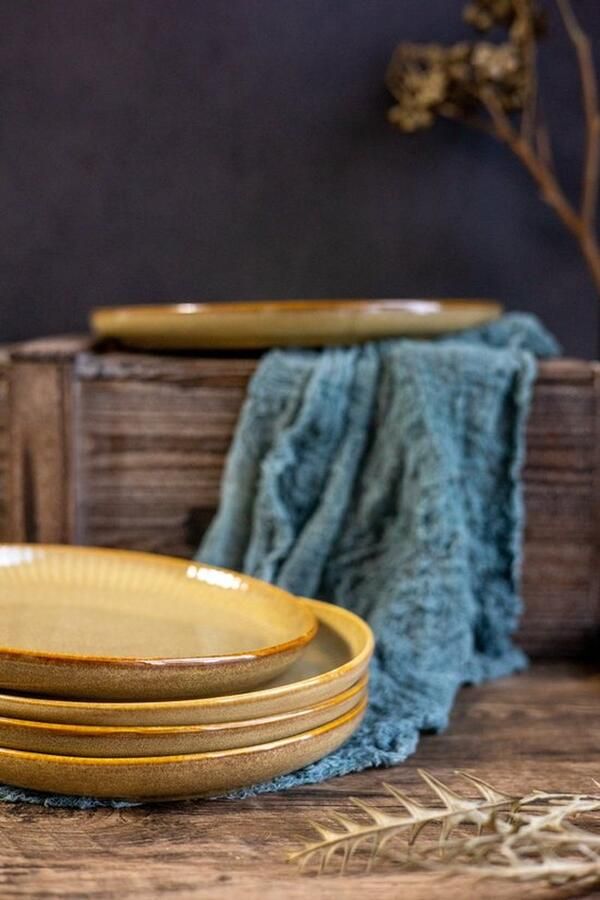 Selinex Stoneware Mosterd 8 delig Ontbijtbord
