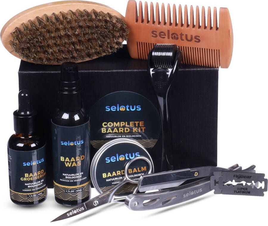 Selotus – Baardverzorging set – baardgroei kit – baardroller- baardkam – baardtrimmer – baardborstel – baardolie