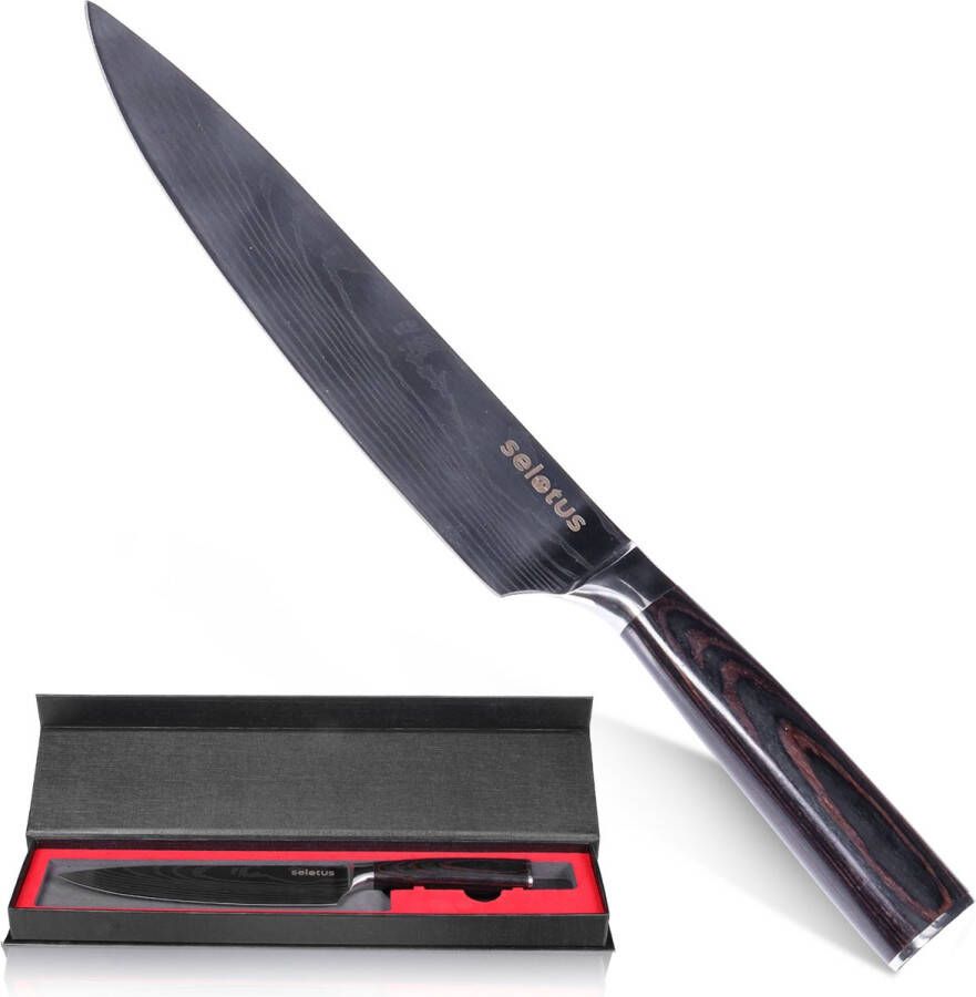 Selotus Professioneel Koksmes – Vlijmscherp – Universeel mes 34 cm Keuken mes voor Vlees Vis Groenten Brood kerst – japans koksmes
