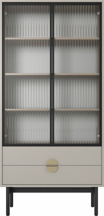 Selsey Vitrine hoog Stoon 4 planken grijs beige