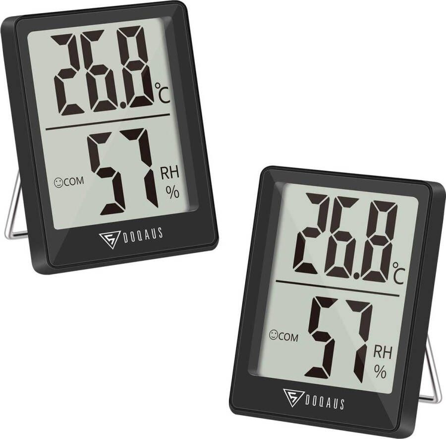 Selwo Digitale Thermo-hygrometer 2 Stuks Binnenthermometer Hygrometer Temperatuur en Luchtvochtigheidsmeter met Hoge Nauwkeurigheid voor Interieur Babykamer Woonkamer Kantoor(Zwart)