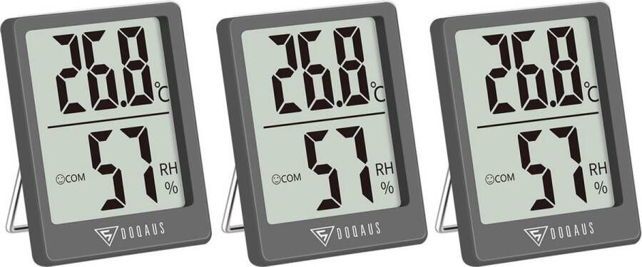 Selwo Digitale thermometer voor binnen 3 stuks thermo-hygrometer luchtvochtigheid kamerthermometer met hoge nauwkeurigheid voor binnen babykamer woonkamer kantoor (grijs)