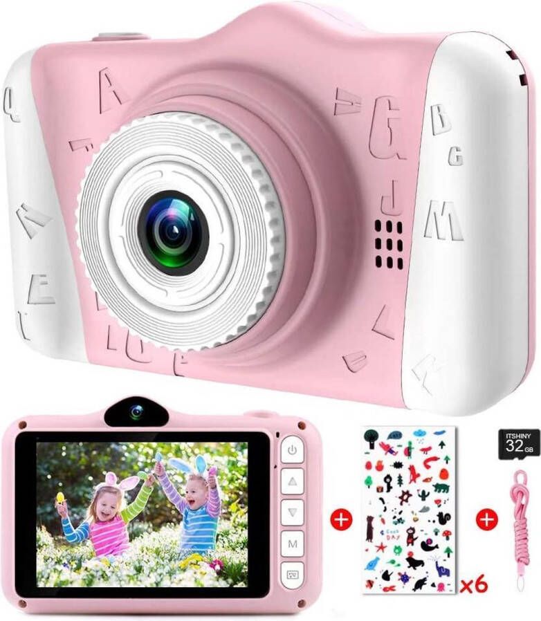 Selwo Kindercamera Digitale kindercamera met 3 5 inch groot scherm 1080P HD 12MP ingebouwde 32GB SD-kaart USB oplaadbare selfiecamera voor 3 10 jaar oude meisjes Verjaardag Kinderspeelgoed van