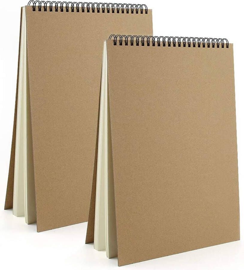 Selwo ™ Schetsboek DIN A4 2 stuks tekenblok met spiraalbinding 30 vellen 160 g m² lege pagina's schetsboek krachtomslag tekenpapier hardcover kunstboek voor kunstenaars volwassenen en kinderen herbruikbaar