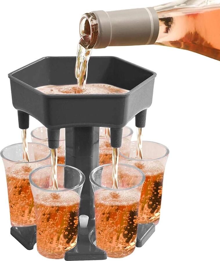 Selwo 6 Borrelglazen Dispenser en Houder Shot Dispenser Six Ways Inclusief 6 Siliconen Stoppers