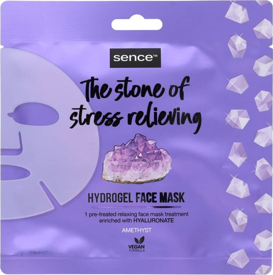 Sence hydrogel face mask The stone of stress relieving gezichtsmasker verrijkt met hyaluron amethyst anti-stress kalmerend vegan