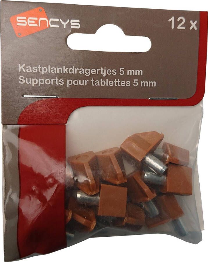 Sencys kastplankdragers met metalen stift Ø5mm kunststof bruin | 12 stuks