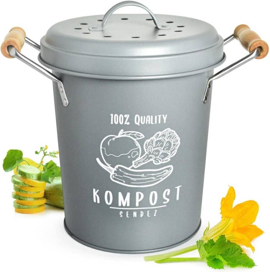 Sendez Compostbak met actieve koolstoffilter 4 liter compostbak vuilnisemmer afvalemmer