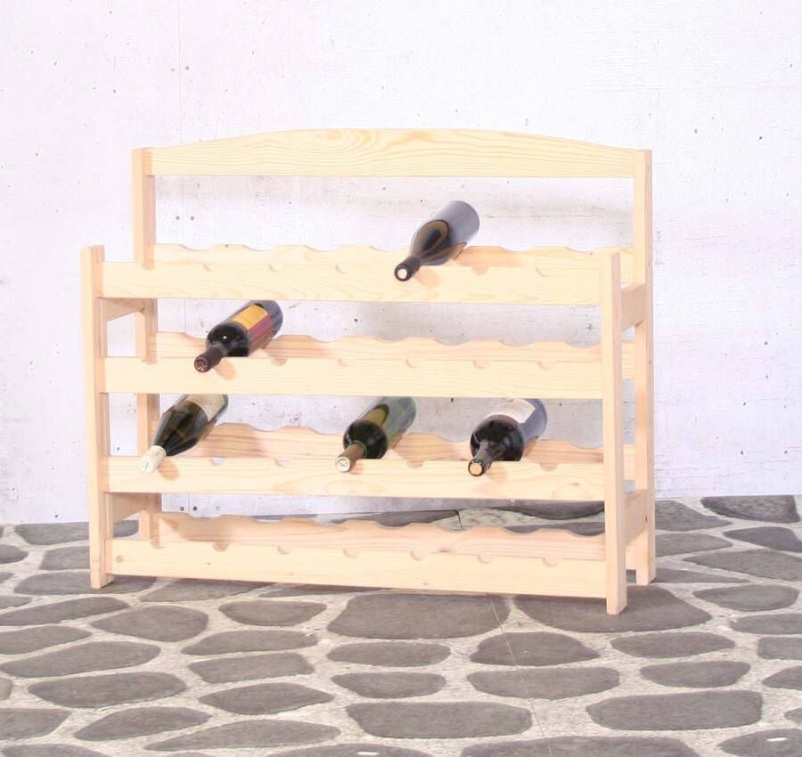 Merkloos Sans marque Massief Houten Wijnrek 28 flessen 73 5x88 5x28 cm (HxBxD)- Massief Grenen Hout 28 flessen Flessenrek Stapelbaar Flessenhouder Staand