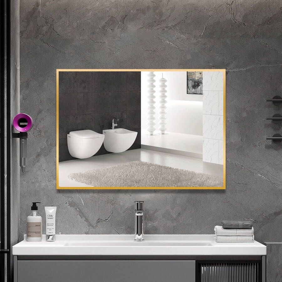 SensaHome Gouden Wandspiegel Badkamer Make-up Spiegel Rechthoekige Wandspiegel 50x75 CM
