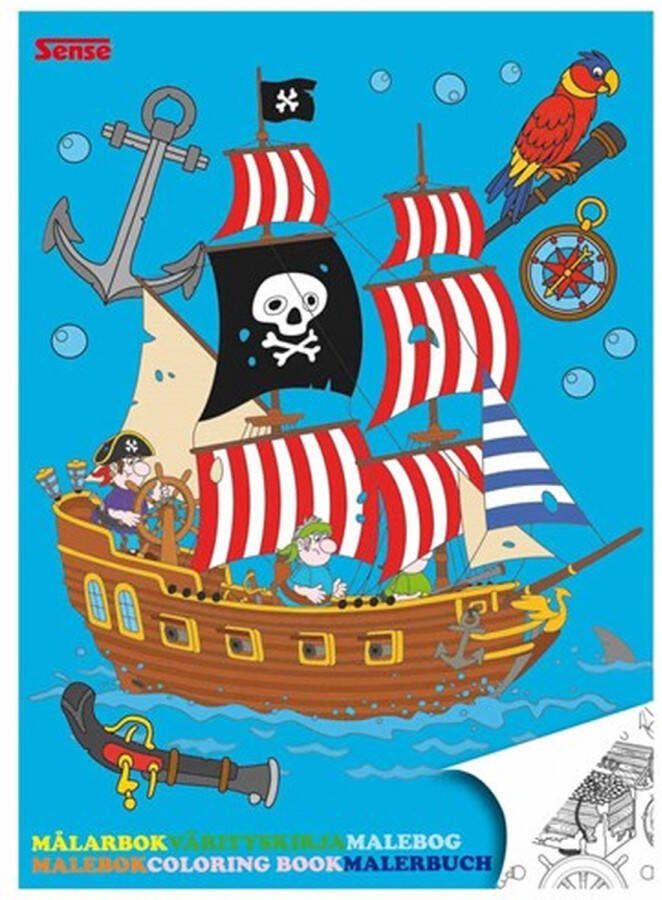 Sense Stoer jongens kleurboek “piraten en zeerovers” voor jongens met gevaarlijke piraat zeerover schip zeilboot vissen en schatkist (creatief kleuren voor kinderen)