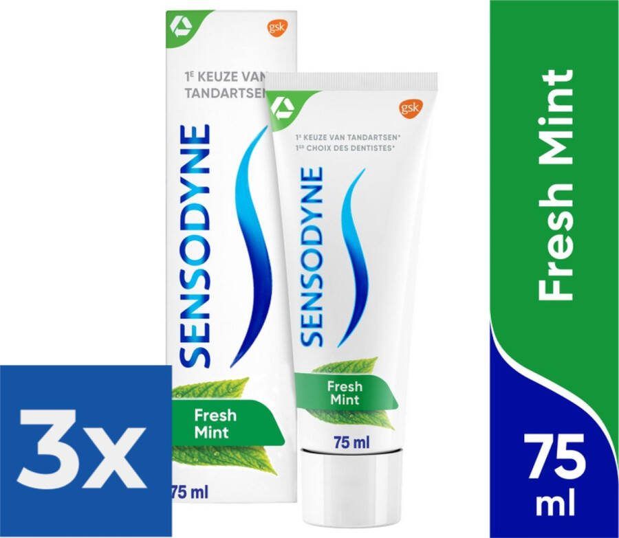 Sensodyne Freshmint tandpasta voor gevoelige tanden 75ml Voordeelverpakking 3 stuks