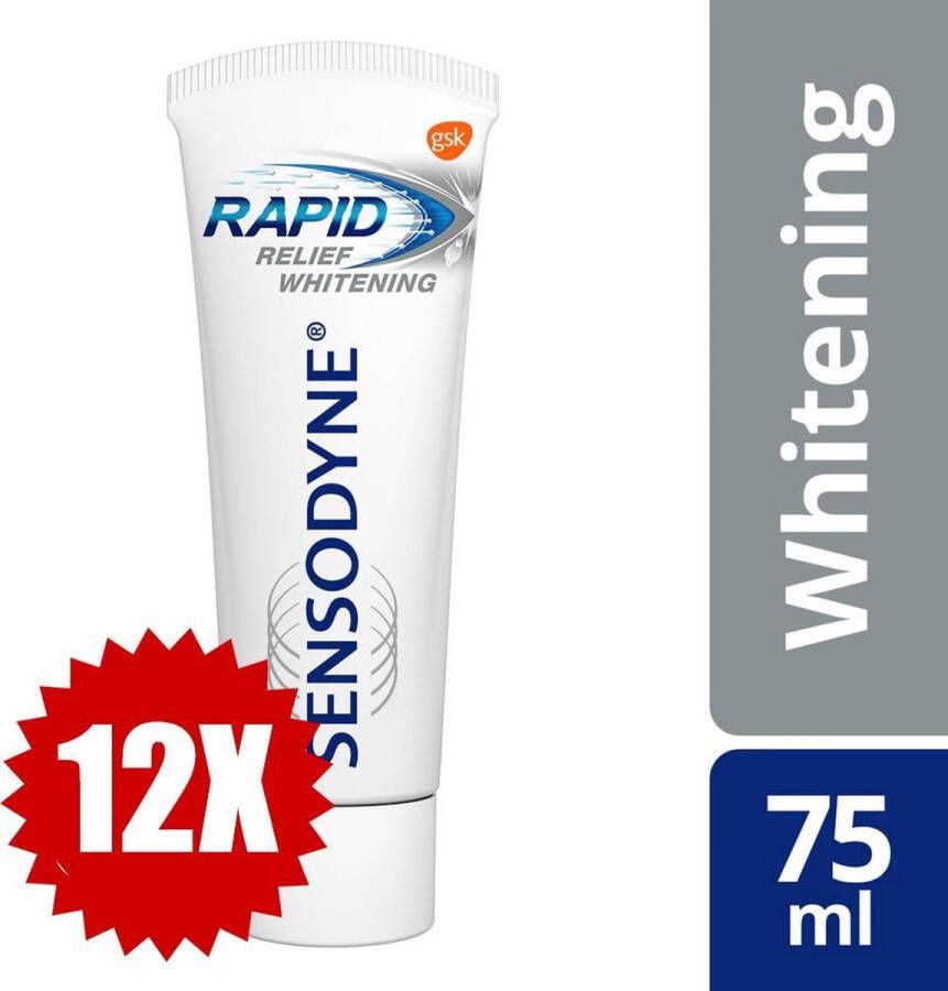 Sensodyne Rapid Relief Whitening Tandpasta 75ml 12 Pack Voordeel