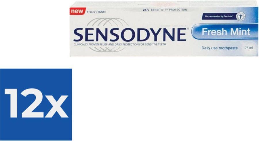 Sensodyne Tandpasta Fresh Mint 75 ml. Voordeelverpakking 12 stuks