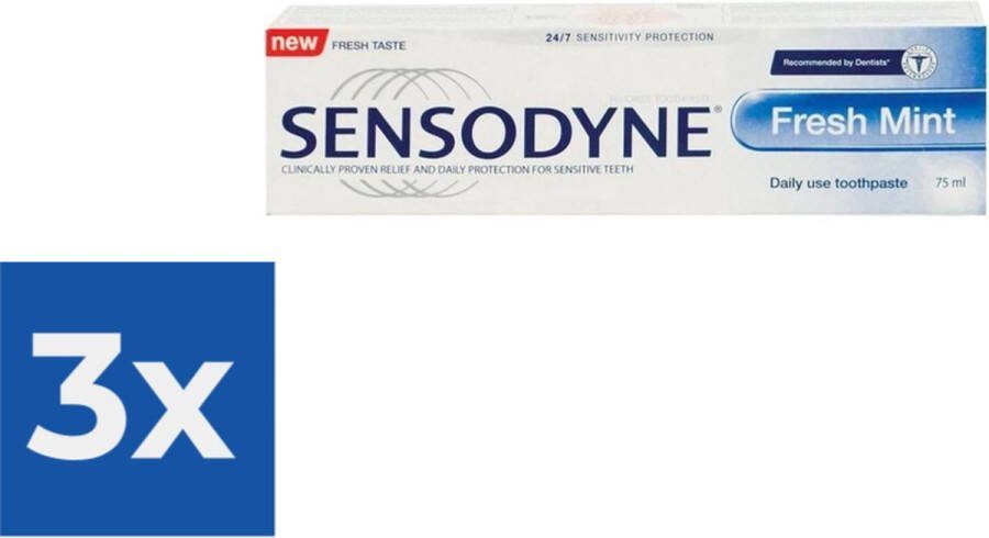Sensodyne Tandpasta Fresh Mint 75 ml. Voordeelverpakking 3 stuks