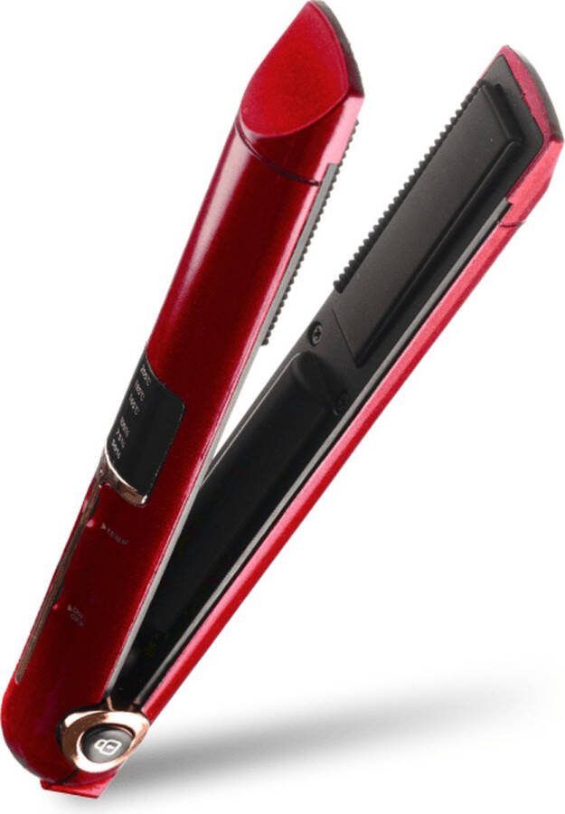 Senvy Draadloze Stijltang Compact Mini Stijltang Reis Stijltang Lichtgewicht Oplaadbaar Snoerloos Inclusief 2600mAh Powerbank functie Rood