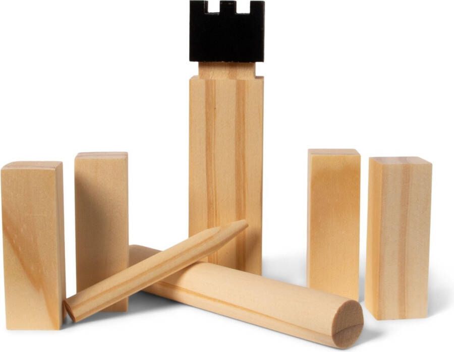 SENZA Kubb Spel Houten kegels Compact strandspel Met opbergzak 10 x 7 x 12.5 cm