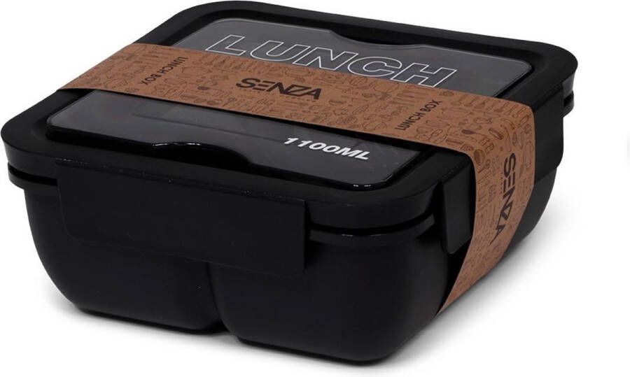 SENZA lunch box 1100ml zwart aflsuitbaar bestek