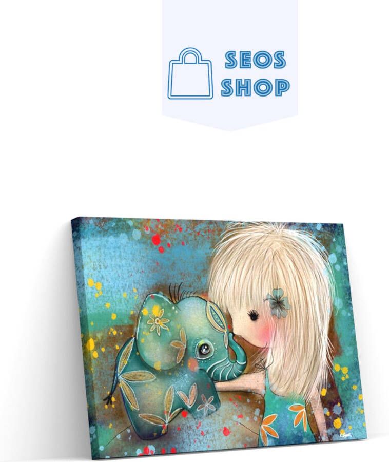 SEOS Shop Diamond Painting Volwassenen Diamond Painting Kinderen Diamond Painting Pakket Volledig Olifant met meisje 40x30cm
