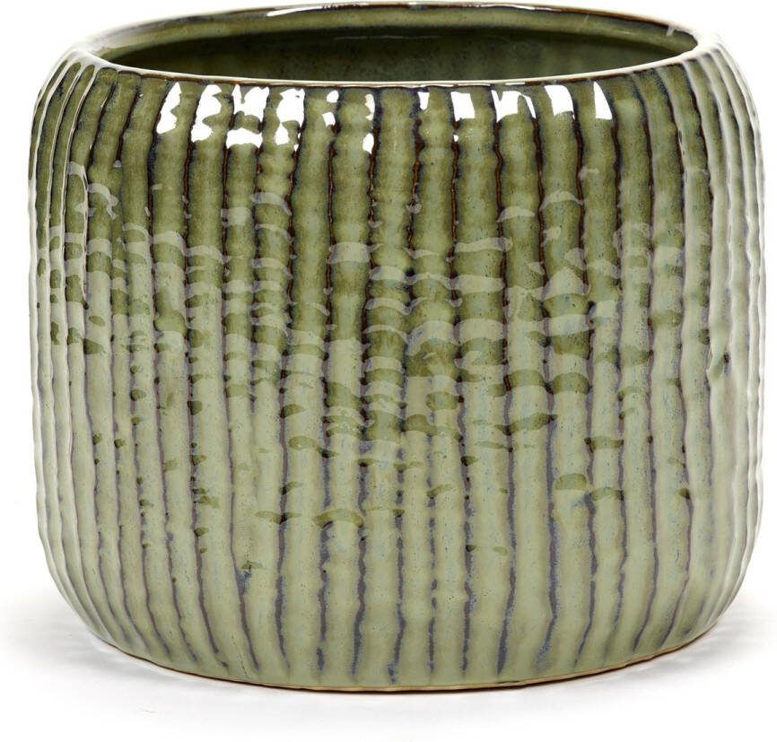Serax Bloempot Ribbels Groen-Moerasgroen D 20 cm H 16 cm