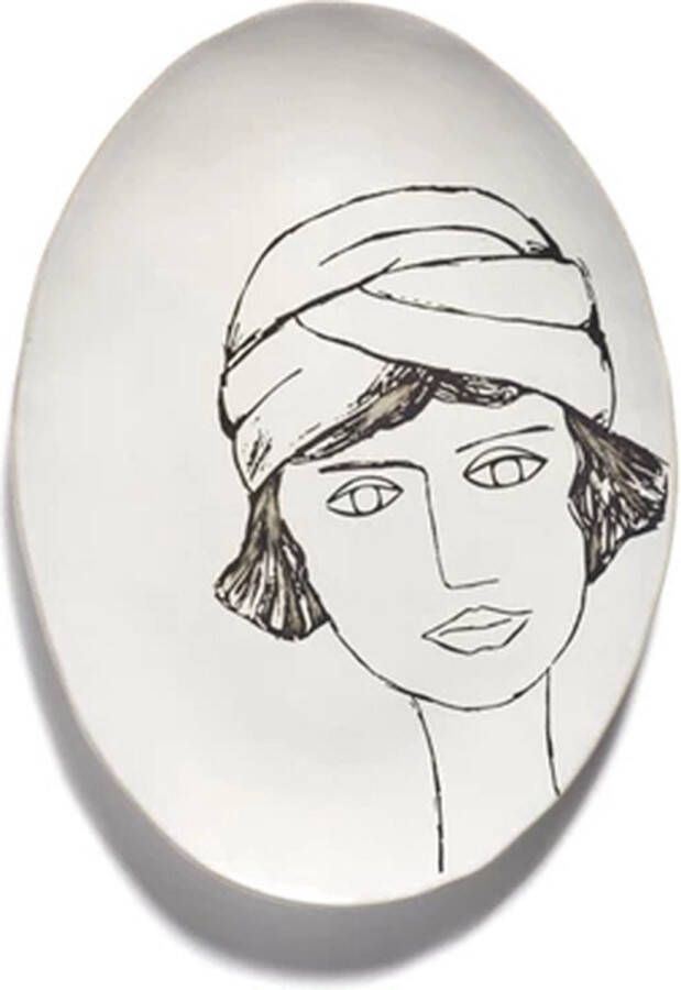 Serax Marie Michielssen La Mère ovale schaal 37.5x27.5cm met gezicht off white zwart