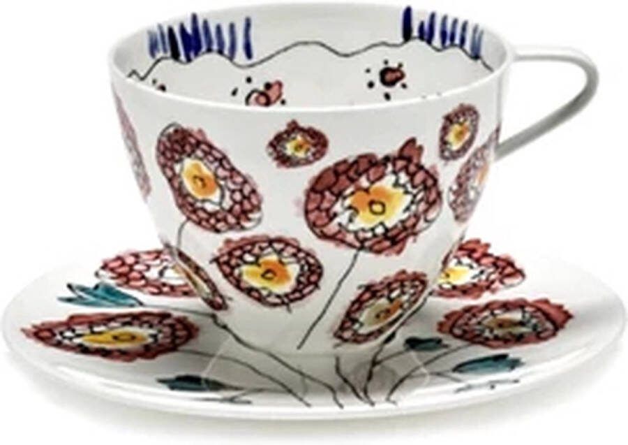 Serax Marni Midnight Flowers Anemone Milk cappuccino kop hoog 20cl + schotel rood blauw